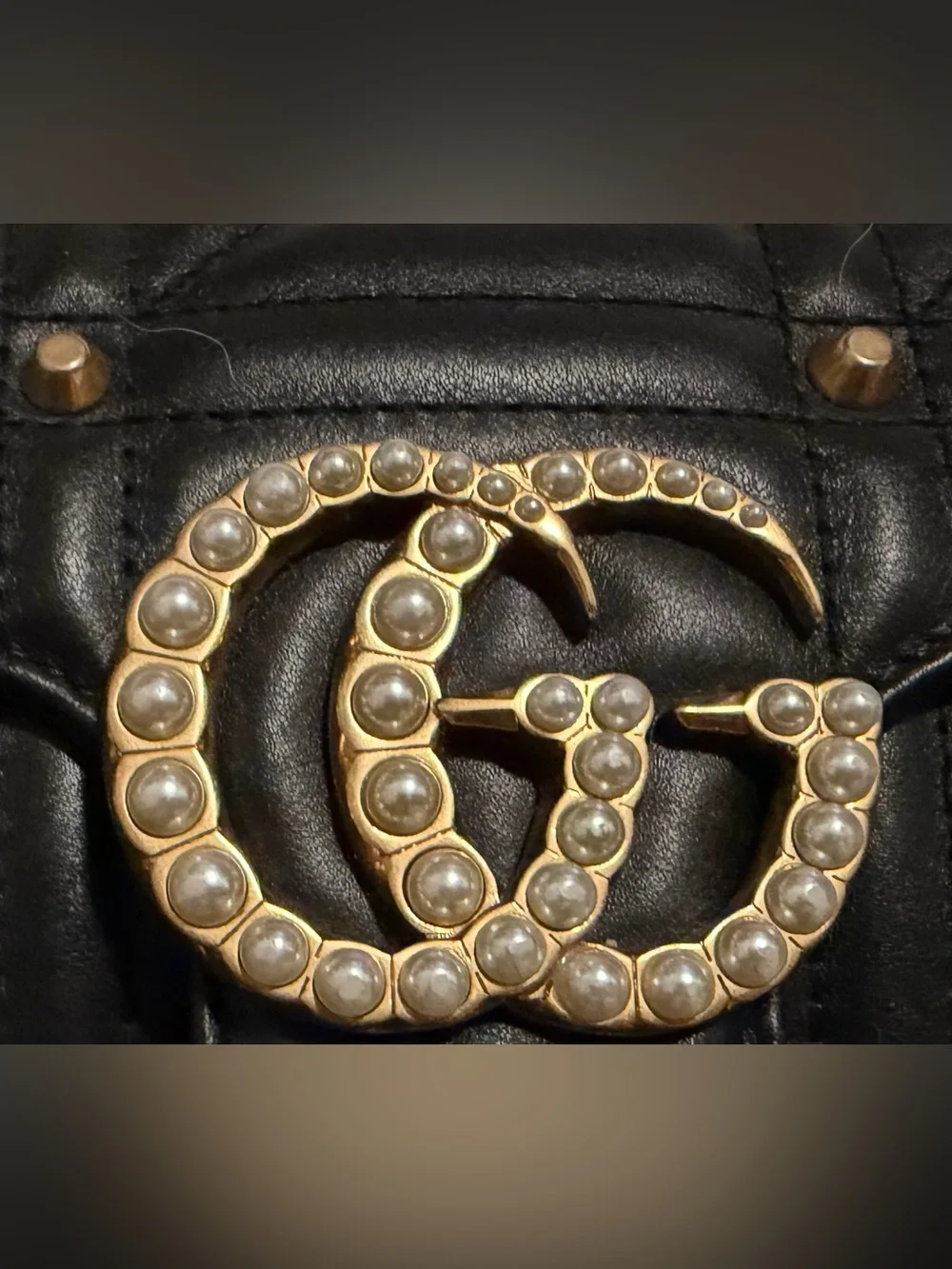 💗 Gucci GG Marmont Pearly Small Black Matelasse Leather Shoulder Bag Limited Ed - Picture 4 of 16